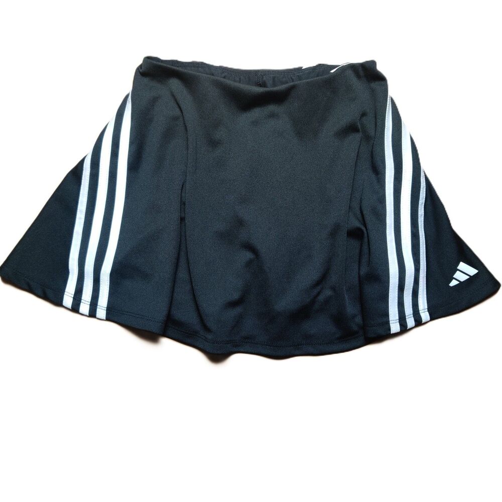 Adidas Girls Skort Black White Striped Athletic Skirt Shorts Size S 7/8